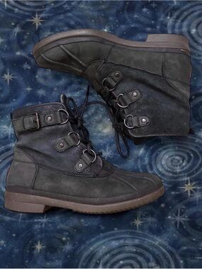 Ugg Black Wool Lined Lace-Up Waterproof Winter Duck Boots Bella Swan Style